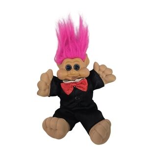 Vintage Russ Troll Doll with Pink Hair And Suit 10" H Stuffed Toy 1991